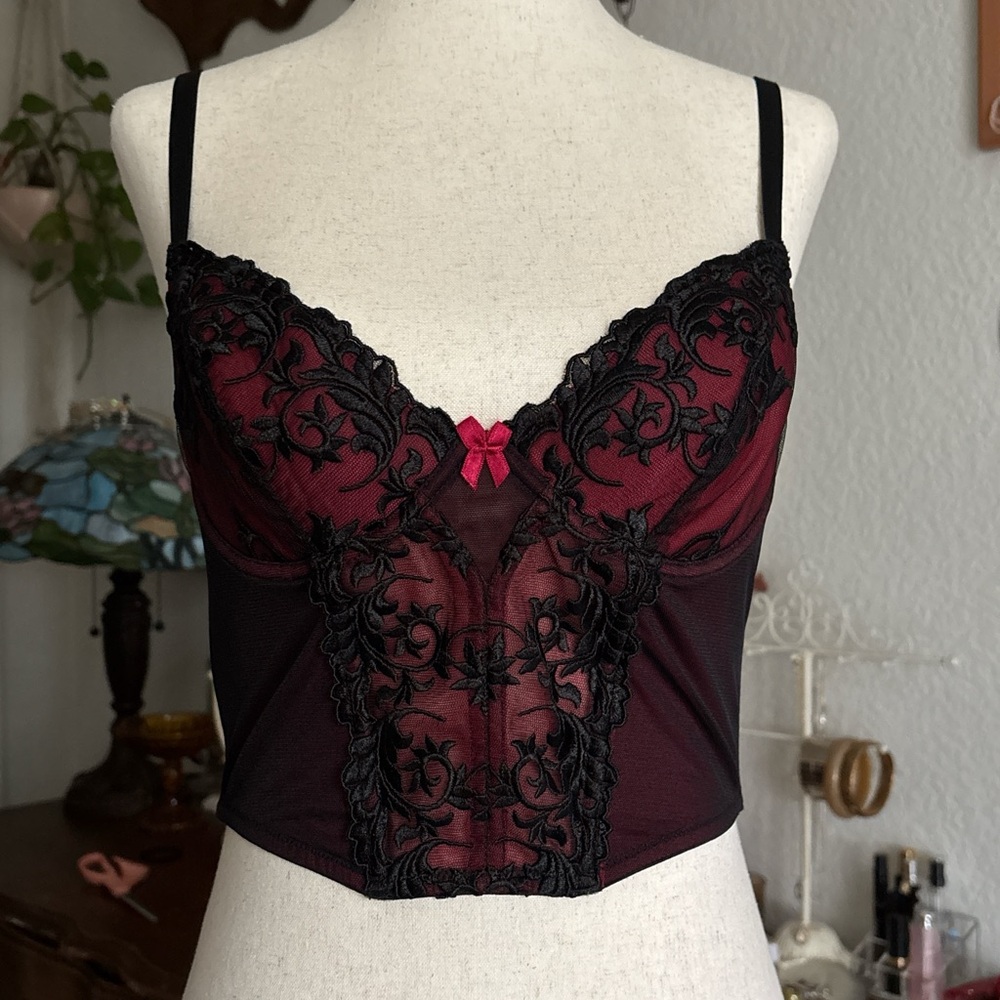 Red & Black Lace Corset Top